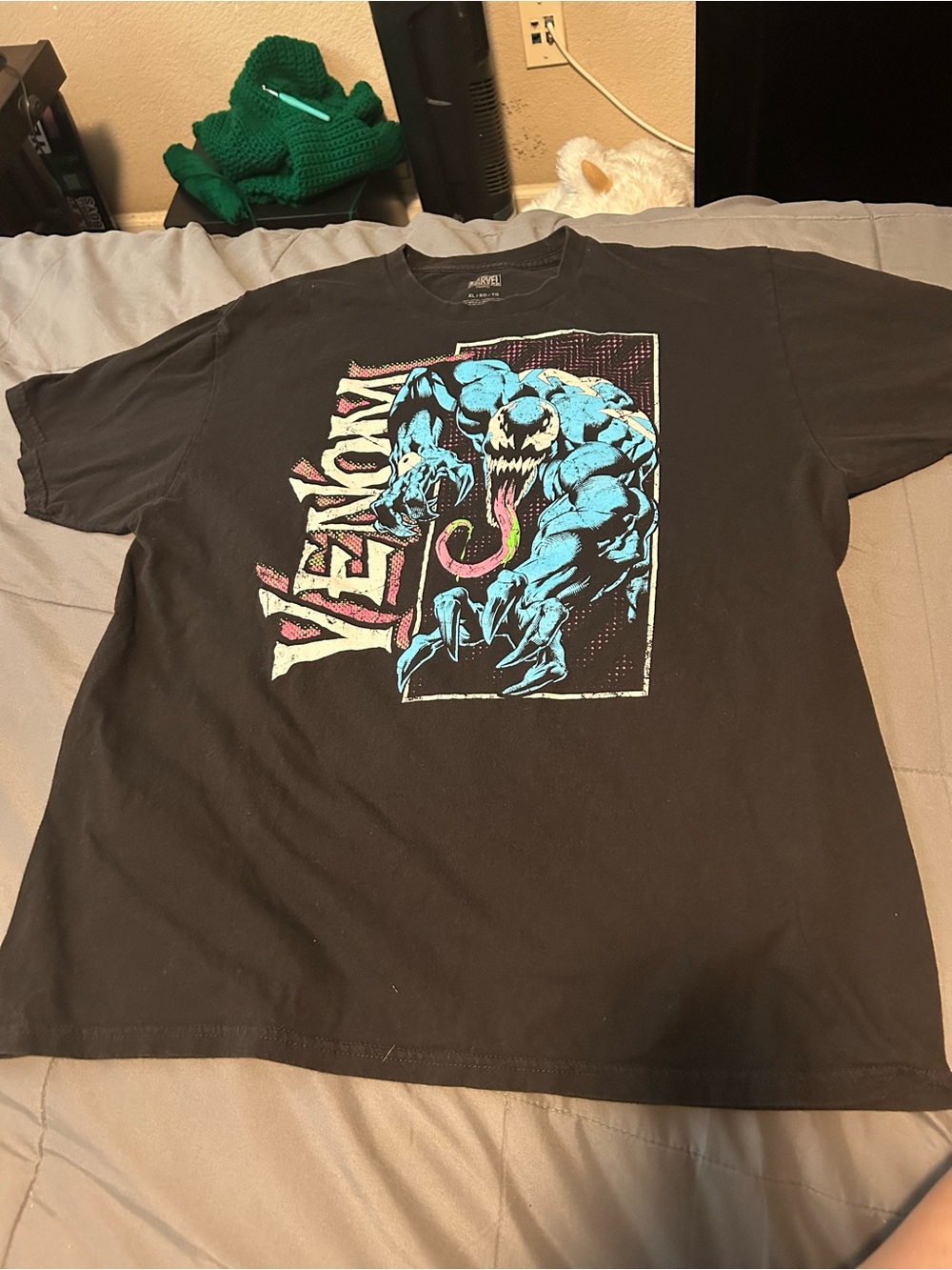 Marvel VENOM Short Sleeve Tee - Black with Blue and Pink Print